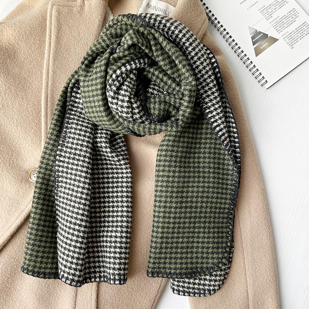 Thickened Warm Double Sided Two Color Houndstooth Scarf Imitation Cashmere New Overlock Shawl Scarf