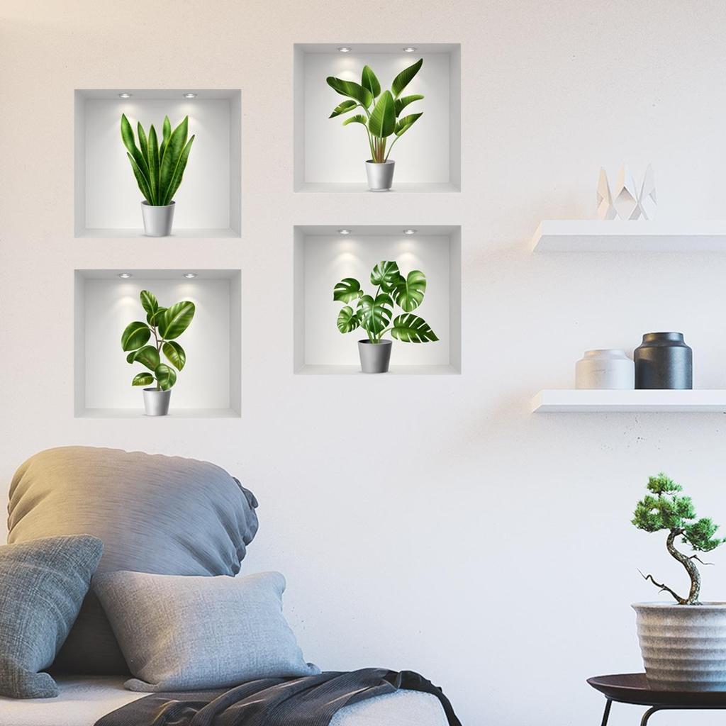 2022 New Creative Simulation Green Plant Potted 3D Wall Stickers Living Room Study Office Waterproof Decorative Stickers