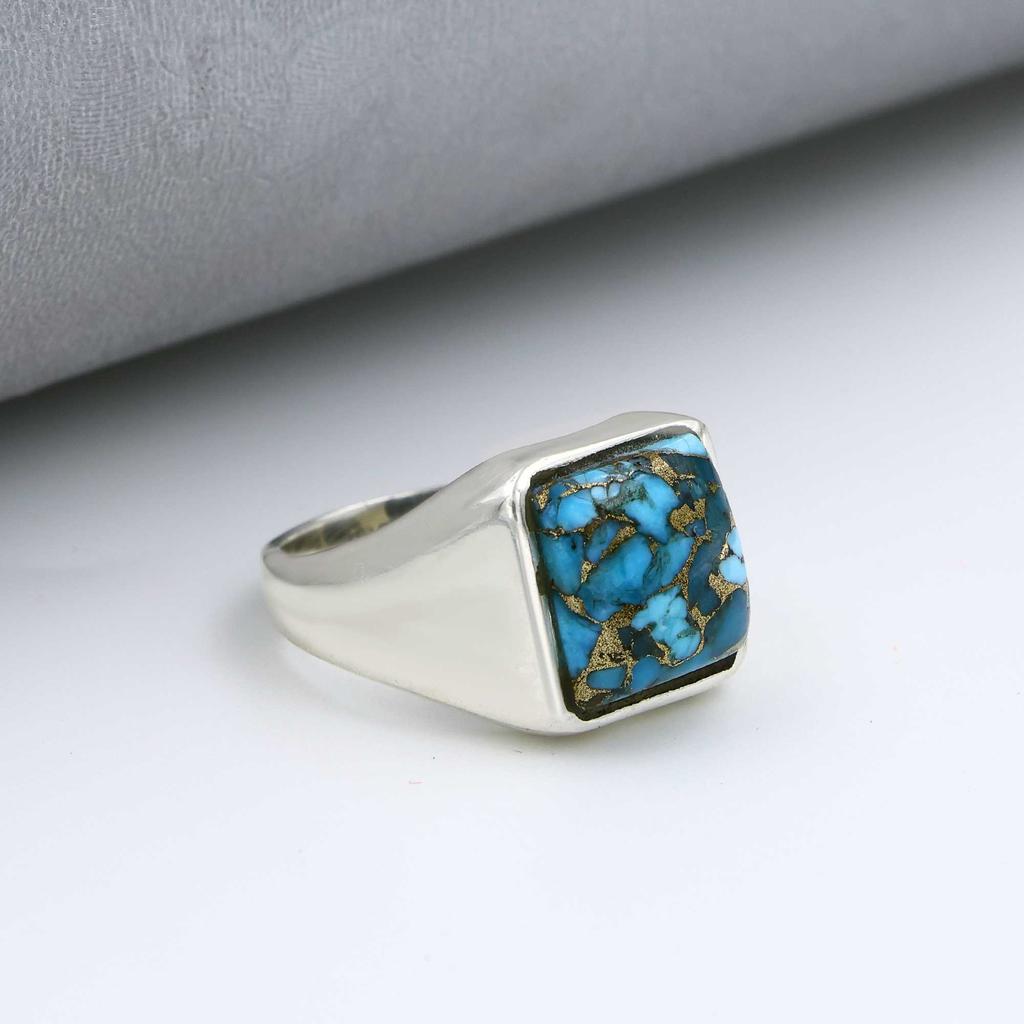 Blue Copper Turquoise Gemstone Ring, Solid 925 Sterling Silver Ring, Birthstone Ring, Anniversary Ring, Mens Ring