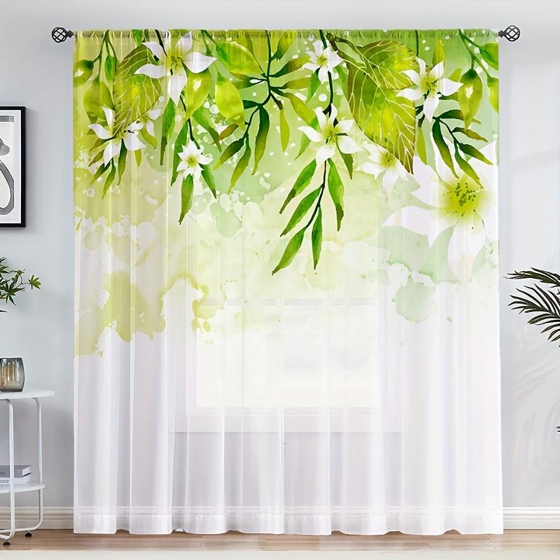 2 шт. Прозрачные шторы с узором «зеленая лоза» для оконных карманов, шторы для спальни, гостиной, украшения дома