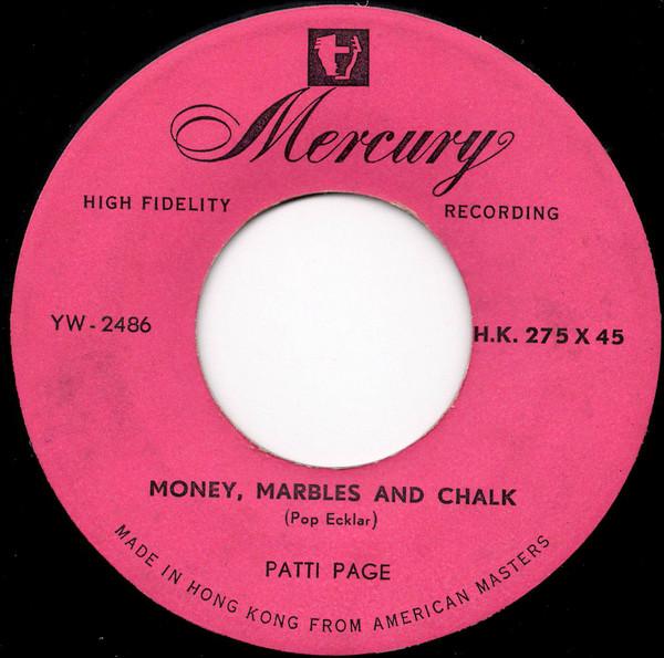 7-дюймовая пластинка PATTI PAGE Money Marbles And Chalk HK275X45 MERCURY 1957 Гонконг Поп Б/у