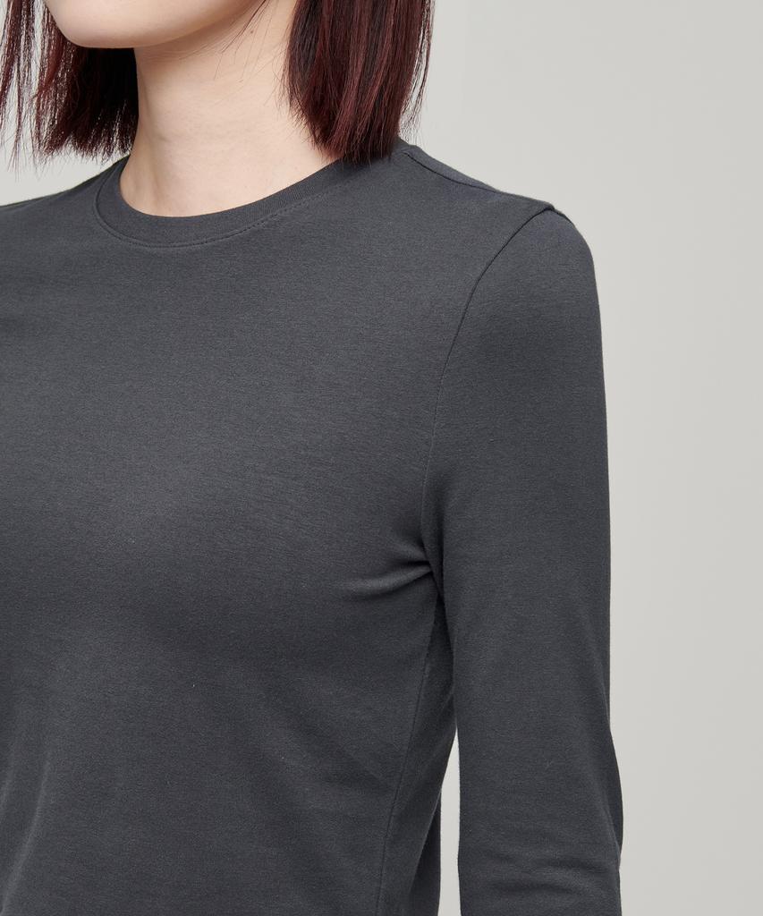 MUSINSA STANDARD WOMAN Женская узкая укороченная футболка с круглым вырезом и длинным рукавом [Темно-серый]