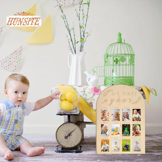 Рамка для фотографий первого года жизни ребенка, деревянная витрина в деревенском стиле