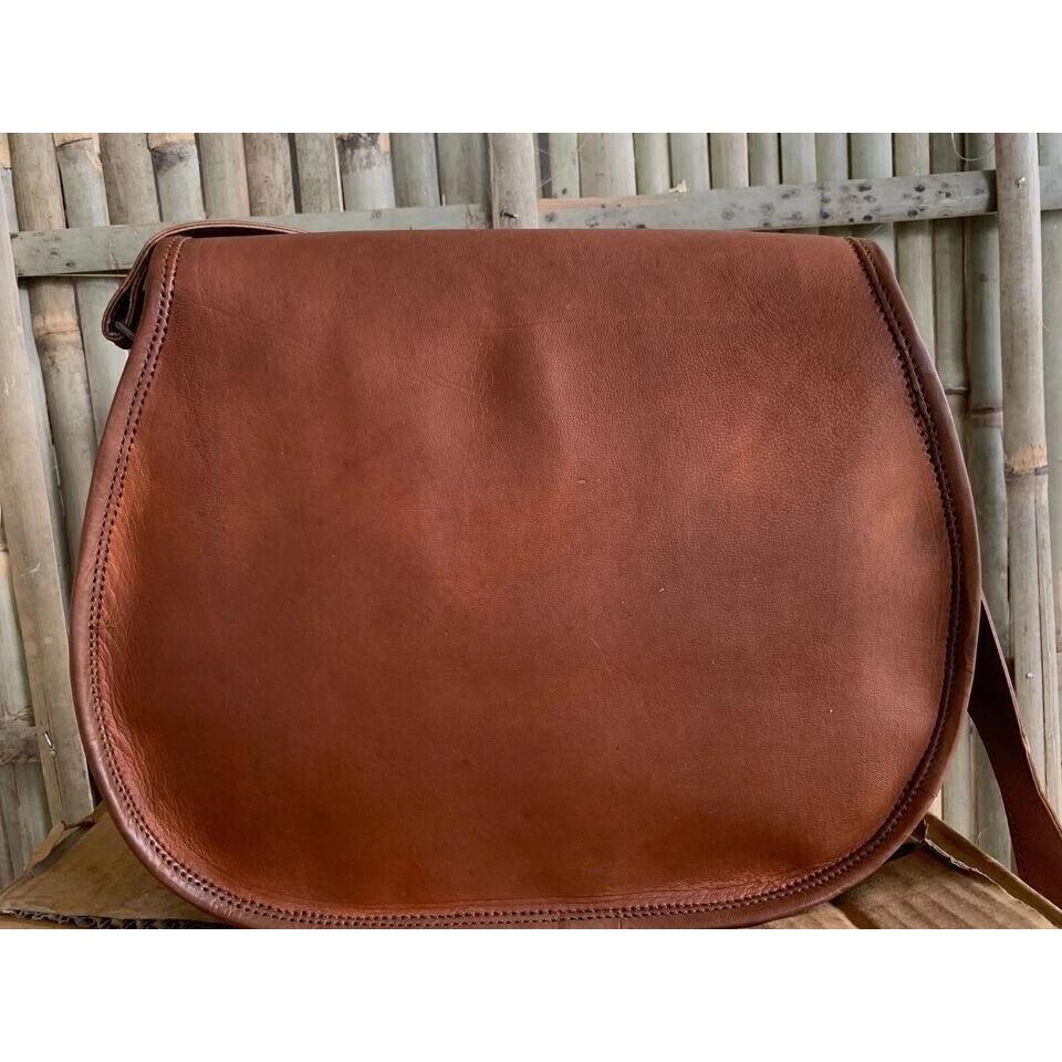 New Vintage Saddle Bag Genuine Goat Leather Brown Messenger Shoulder Big Capacity