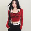 Chic Two Piece Sets T-shirt Women Clothing Letter Print Square Collar Crop Tshirts Backless Sexy Vest Outfits Y2k Suit