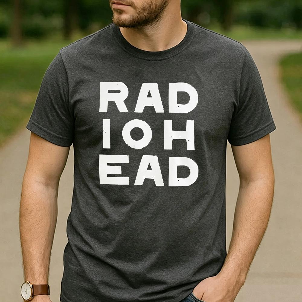 Radiohead Distressed Block Text Graphic T Shirt Unisex Crew Neck Short Sleeve Rock Fan Holiday Gift Tee