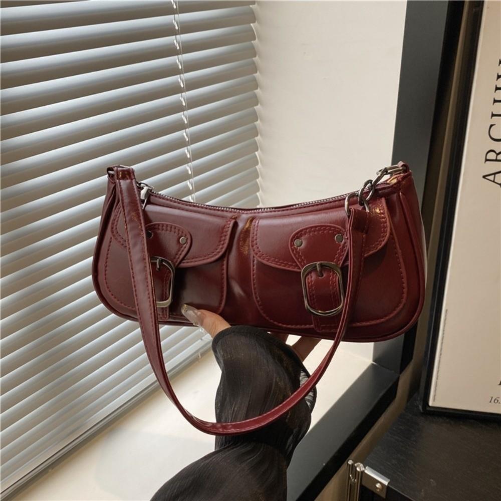 Vintage Pu Leather Shoulder Bag Y2k Zipper Handbag Chic Women's Armpit Bag Hobo Bag