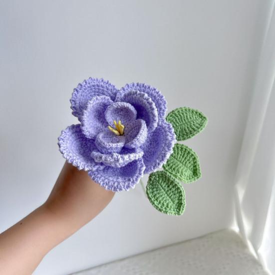 Ручная вязка крючком Цветок пиона Вязаный хлопковый букет пионов с листьями и длинным стеблем для свадебного домашнего декора Подарки на день рождения и годовщину