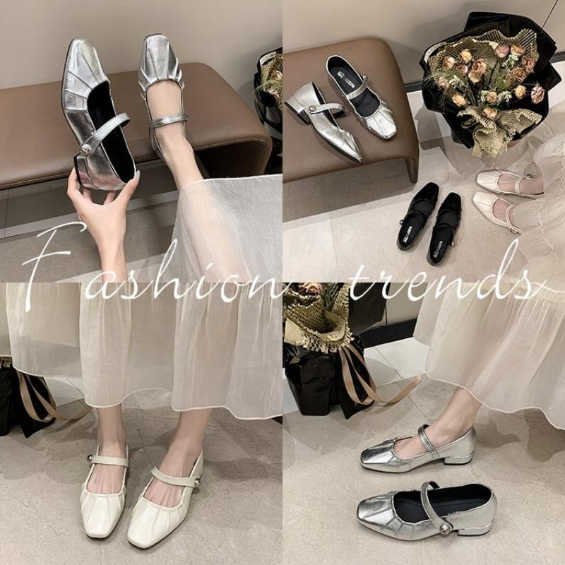 Туфли Мэри Джейн, глянцевые кожаные балетки, модные плиссированные туфли на низком каблуке для женщин, повседневная обувь с мягкой подошвой, размер 44