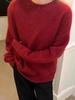 European Style Women's Red Silk Wool Sweater - 100% Pure, High-End Loose Fit, Round Neck Knit for New Year Zodiac