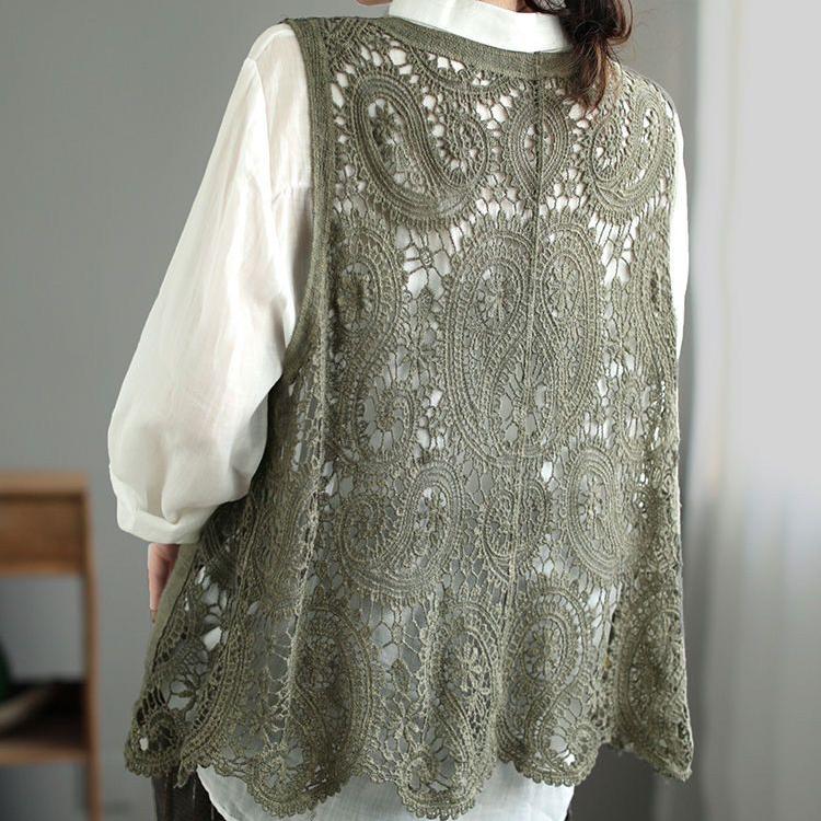Летний женский кружевной жилет, свободный кардиган с вырезом, жилет в богемном стиле из хлопка с V-образным вырезом, тонкая верхняя одежда