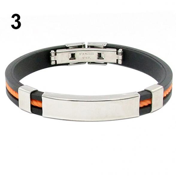 Twinkle Trinket Men's Women's Cool Stainless Steel Rubber Wristband Bangle Clasp Cuff Bracelet