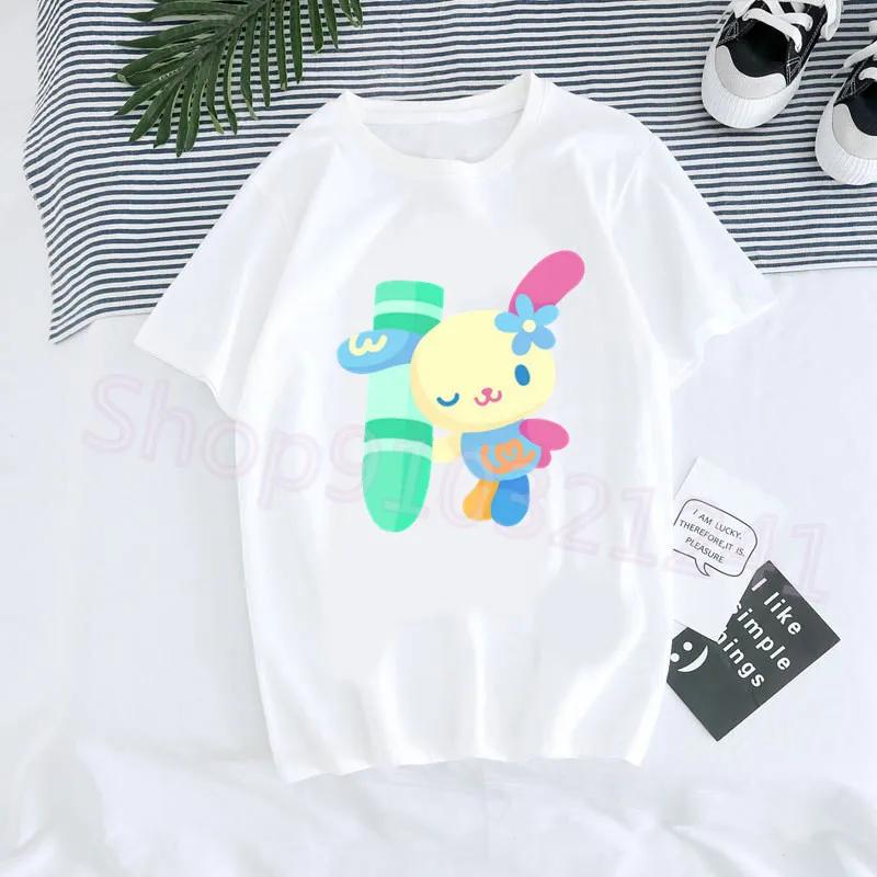 Usahana Bunny Cartoon Graphic Cotton T-Shirt for Women Harajuku Kawaii Style Cute Funny Print Casual Short Sleeve Round Neck Top
