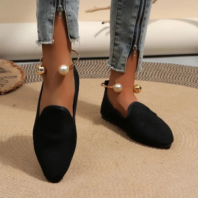 Large Size Soft-soled Pointy Fashion Casual Shoes Women  Autumn and Winter New-style Slip-on Comfortable Single Shoes 35-43