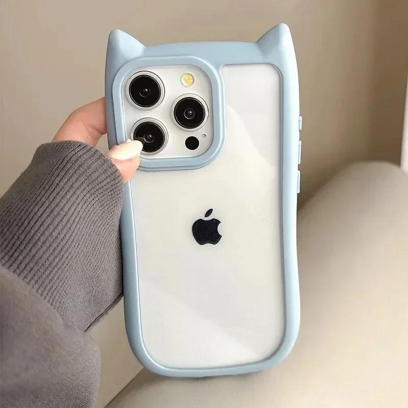 Очаровательный прозрачный акриловый чехол с кошачьими ушками для iPhone 15/16 Pro Max