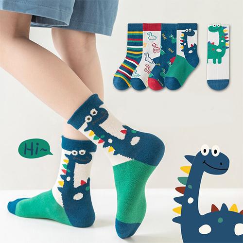 5 Pair Children's Socks Spring Autumn Boys Girls Cartoons Cute Middle Tube Socks