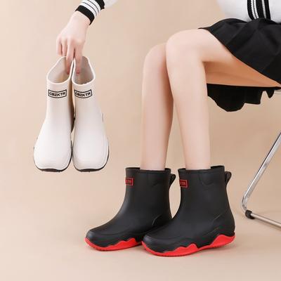 Резиновые ботинки средней длины для мужчин и женщин, износостойкие, нескользящие, водонепроницаемые, на толстой подошве, бархатные ботинки-полусапожки для женщин