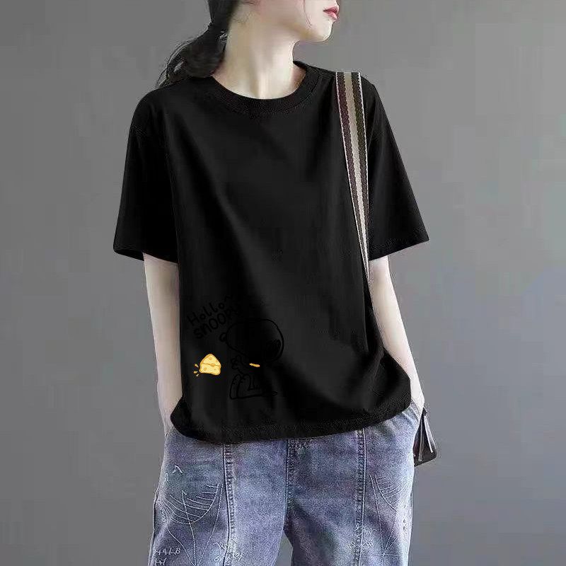 Brand Discount Store Genuine Goods Women clothes Pure Cotton Short sleeve Top Plus size Loose Casual Print Summer T-shirt Tide