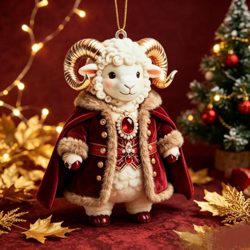 2D Flat Goat Hanging Ornament Artificial Rhinestone Animal Hanging Decoration Festive Occasions