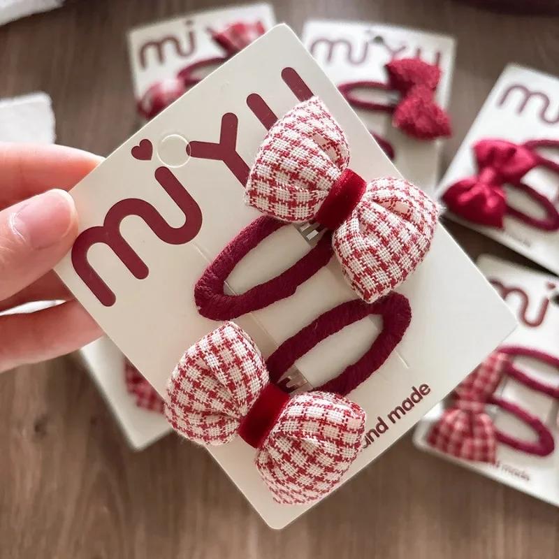 2 шт./компл., красные корейские модные детские заколки для волос для девочек, милые заколки-банты в горошек для детей, аксессуары для волос Hedawear