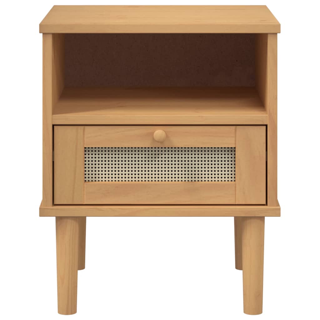 Nightstand SENJA Rattan Look Brown 40x35x48 cm Solid Pine Wood