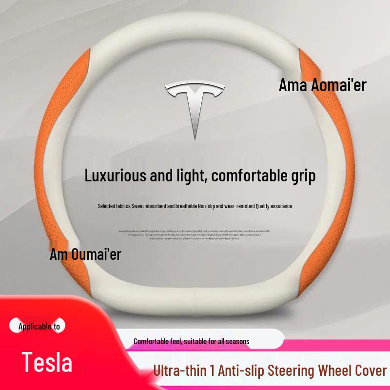Genuine Leather Steering Wheel Cover for Tesla Model 3/Y - Ultra-thin Design