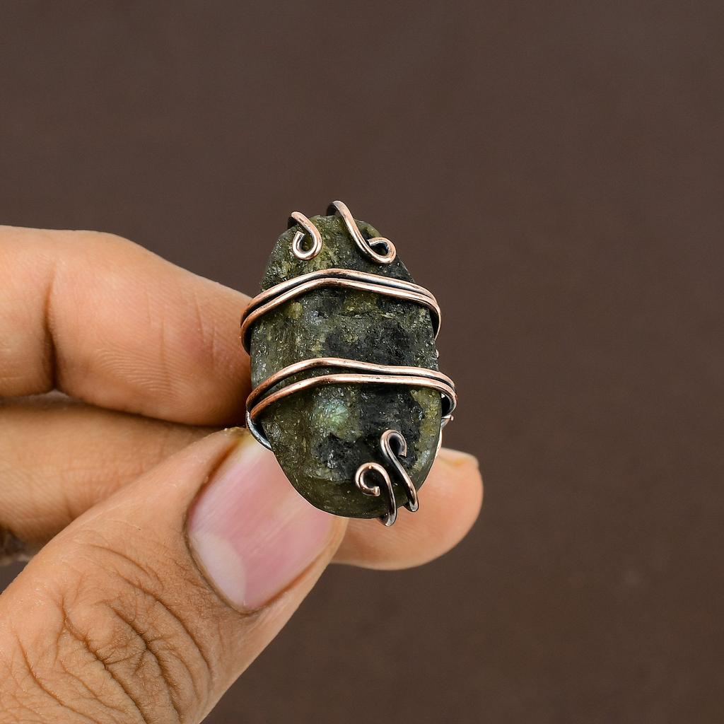 Кольцо из медной проволоки ручной работы, натуральный грубый лабрадорит, размер 4 o6n51