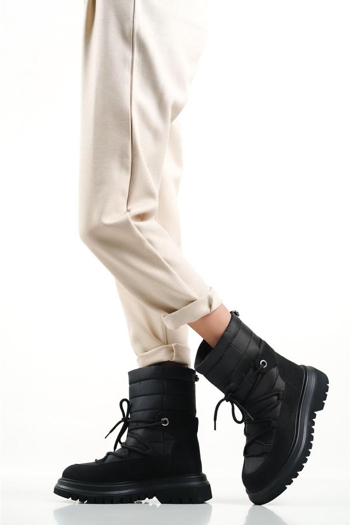 Женские современные стильные модные ботинки, ботинки из искусственной кожи, черные зимние ботинки из парашютной ткани на толстой подошве со шнуровкой