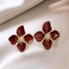 Hibiscus Dropped Glaze Flower Stud Earrings for Women Girl French Vintage Fashion Korean Wedding Romantic Jewelry Gifts