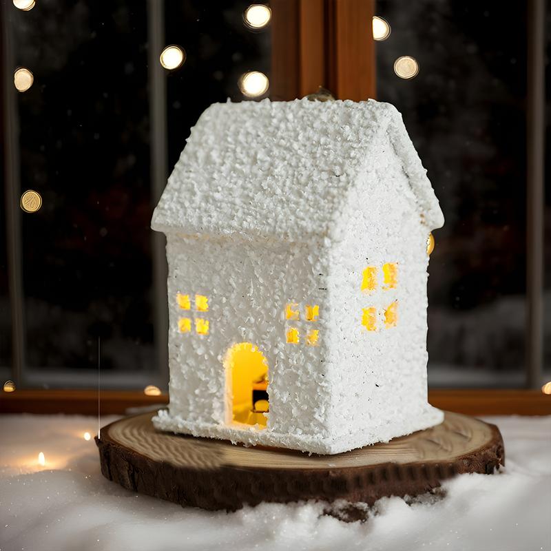 Светящийся Рождественский Домик Белый Пейзажный Декор со Светодиодной Подсветкой Рождественское Украшение Деревянная Статуэтка Домика для Украшения Гостиной