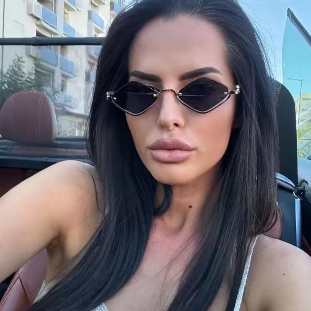 UV400 Rhombus Sunglasses Metal Half Frame UV Resistant Cycling Glass  Women