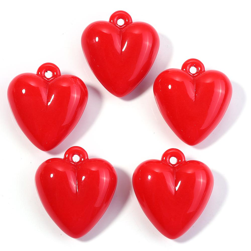 5pcs Heart Acrylic Beads 32X35mm Candy Color Baking Paint Hanging Hole Heart Loose Beads For Jewelry Making DIY Bracelet Pendant