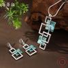 Новый эмалевый цвет геометрический полый квадратный набор сережек-гвоздиков с подвеской, женское простое и высококлассное ожерелье
