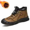 Зимние ботинки из натуральной кожи, мужские водонепроницаемые, плюшевые, теплые, зимние, ботильоны, нескользящие, походные, мужская обувь на все времена года