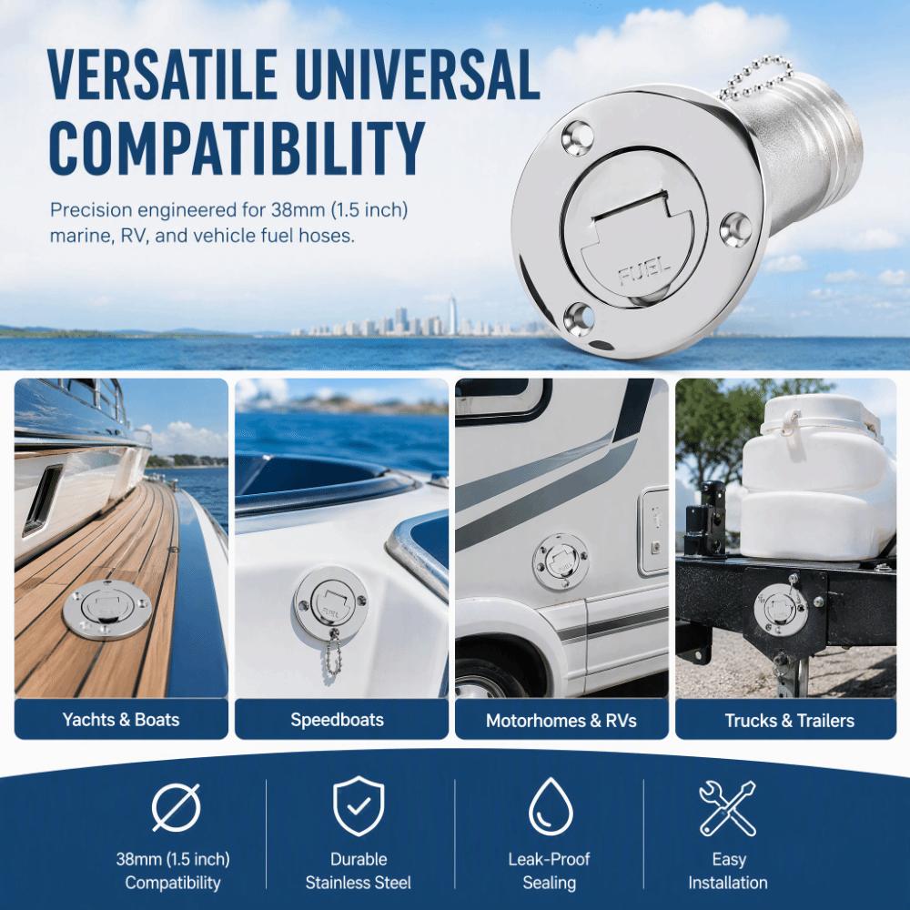 Stainless Steel Fuel Deck Fill 38mm Gas Filler Neck Compact Boat Fuel Cap  for RV Fuel Tank Upgrade