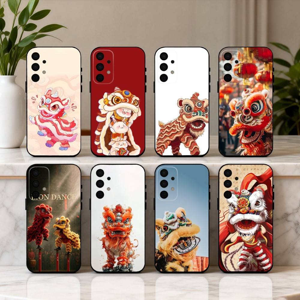 C-китайский L-танец льва Чехол для телефона Для Samsung Galaxy A73,A72,A71,A70,A53,A52,A51,Другие Мягкий черный чехол
