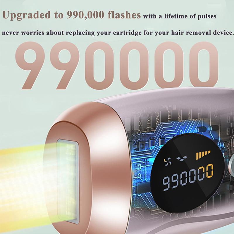 Портативный IPL лазерный эпилятор HOMZY 999999 вспышек - Безболезненное, перманентное удаление волос для тела и зоны бикини у женщин
