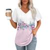 Womens T Shirts V Neck Short Sleeve Casual Tops Loose Fit Basic Tees With Curved Hem