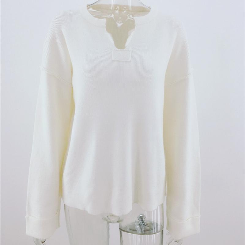 IHUASU Женский осенне-зимний однотонный свитер большого размера с V-образным вырезом