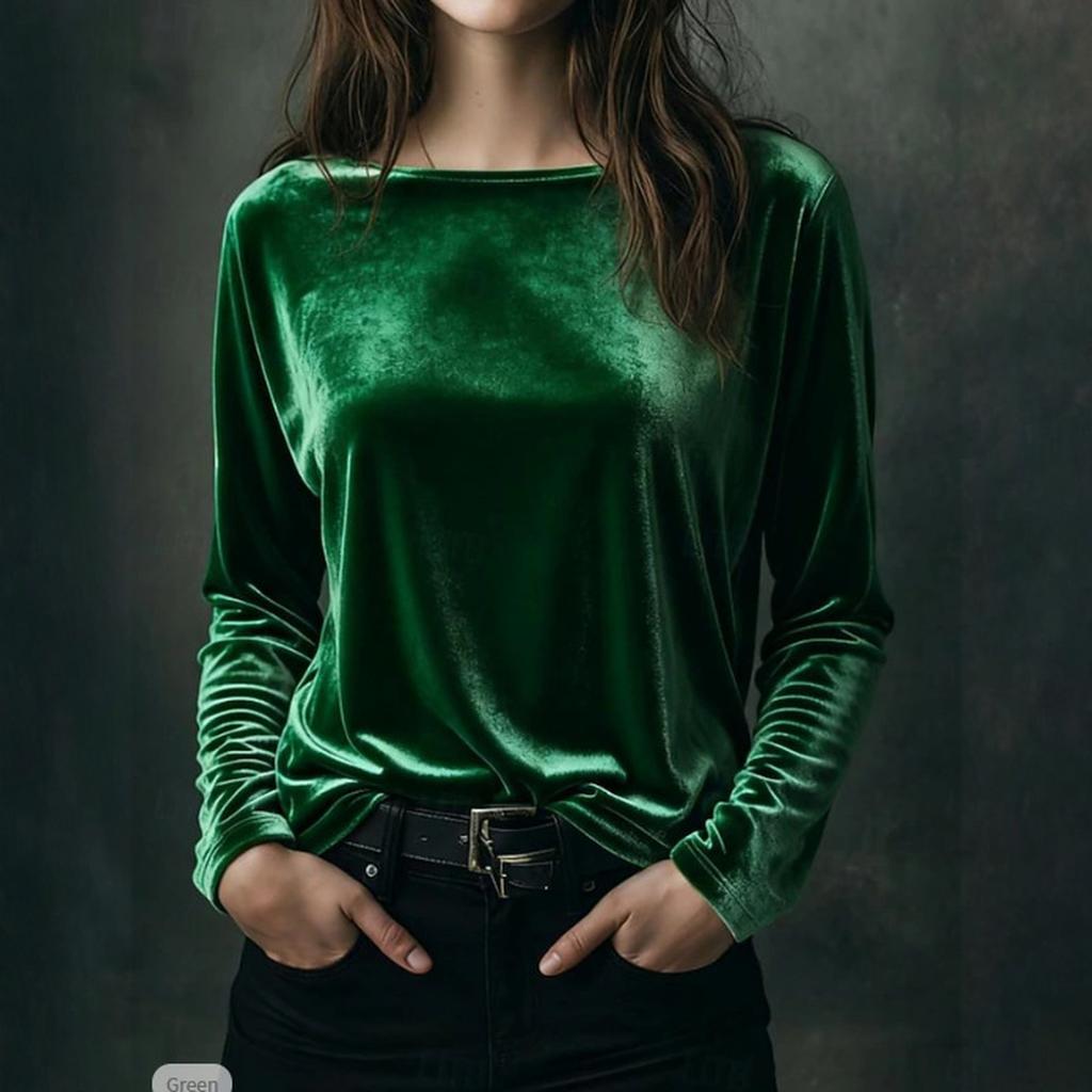 Женский модный бархатный пуловер с круглым вырезом и длинными рукавами свободного кроя