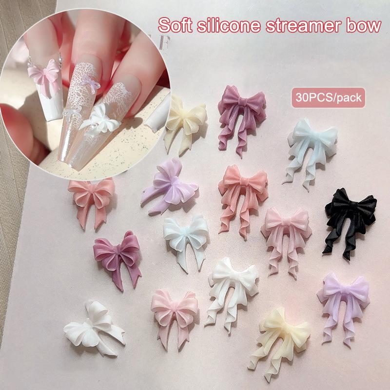 30 шт. красочные ленточные банты для ногтей, подвески, ленточные галстуки, детали для ногтей, смоляные 3D-украшения для ногтей, аксессуары Kawaii