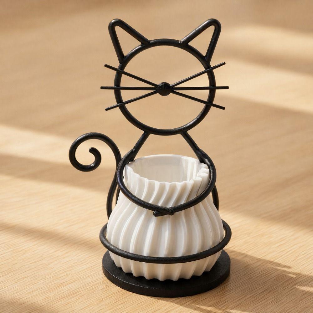 Creative Metal Stand Flowerpot Multi-functional Desktop Flower Vase Funny Cat Shaped Vase Gifts