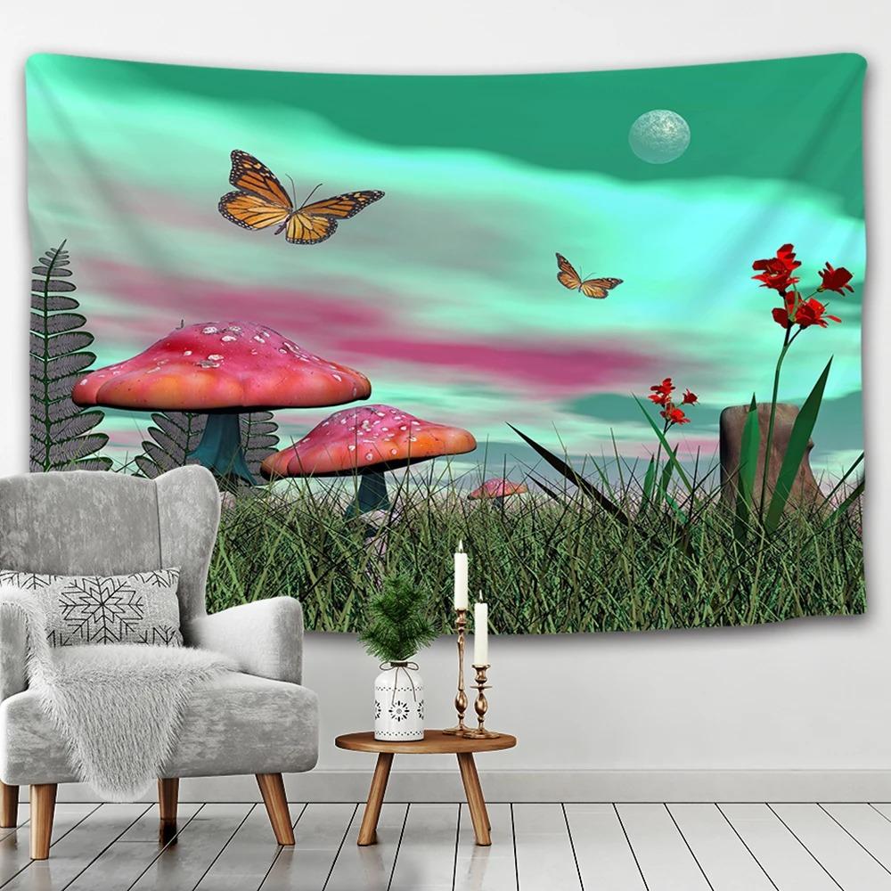 Forest Mushroom Cabin Wall Hanging Home Wall Decoration Tapestry Office Living Room Tapestry