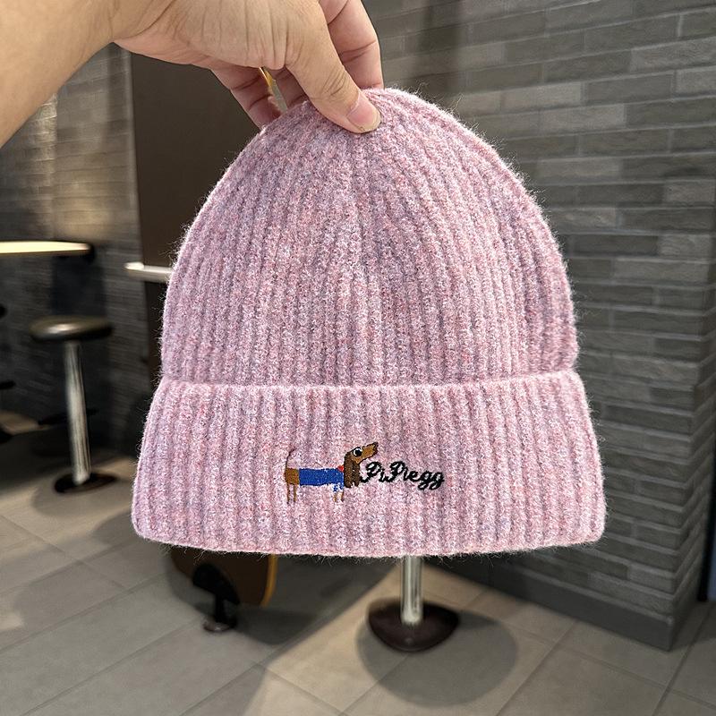 Autumn and Winter Hat Women's Fashion Knitted Wool Hat Cute Velvet Ear Protector Warm Cold Hat