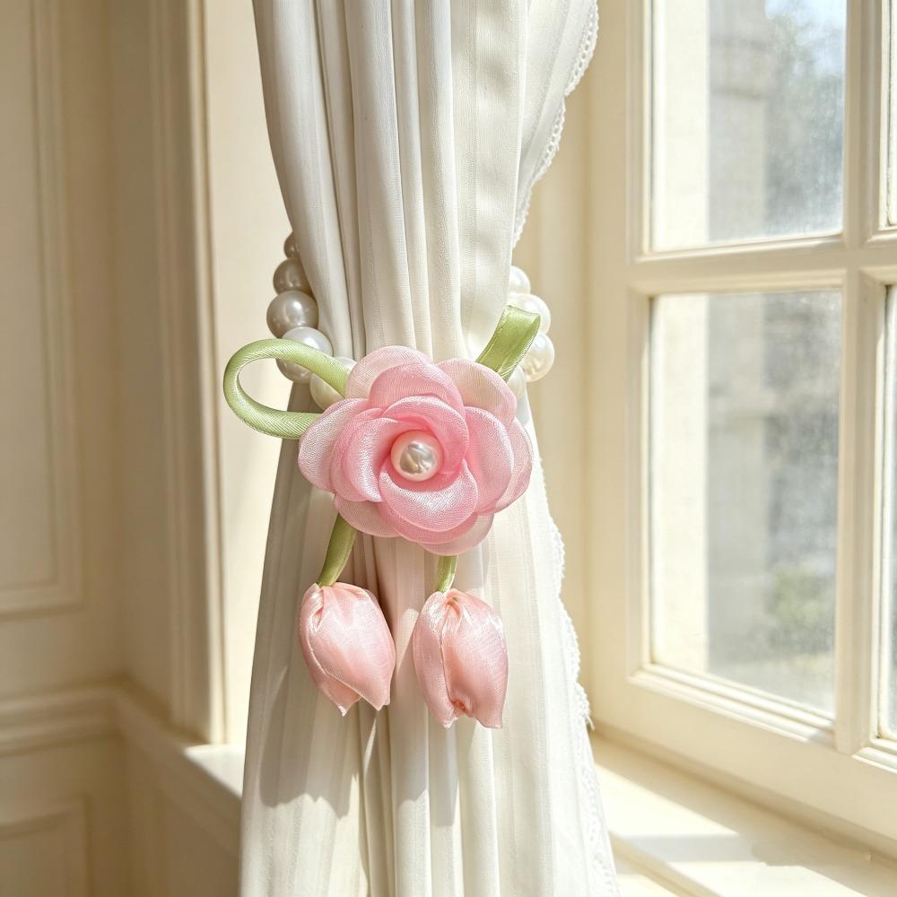 Beautifully Flowers Curtain Straps Magnetic Sheer Curtains Tiebacks Pearl Curtain Buckle Bedroom