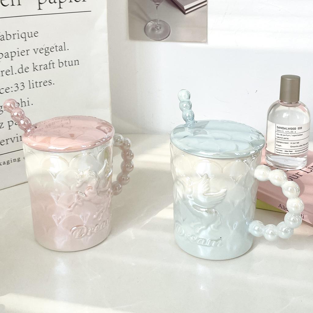 Керамическая кружка с крышкой и ложкой, кружка для ветра, для девочек, высокая ценность, стакан для воды, для пар, офисная кофейная кружка