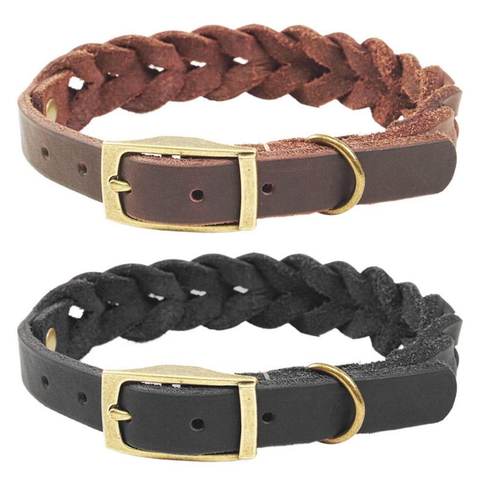 Soft Braided Dog Collar Heavy Duty Puppy Neck Strap Reusable Leather Dog Collar Outdoor