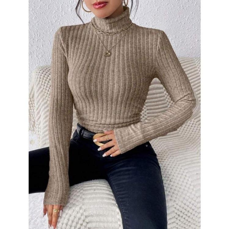 Элегантный облегающий свитер с высоким воротником для женщин, с длинным рукавом, однотонный, одежда на осень-зиму