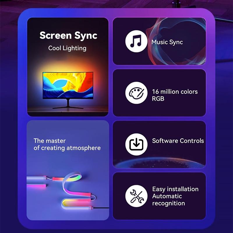 LED Light Strip Computer Screen Colar Sync Monitor Ambilight RGB Lights Ambient Lighting PC Backlight Pickup Light for Game Room