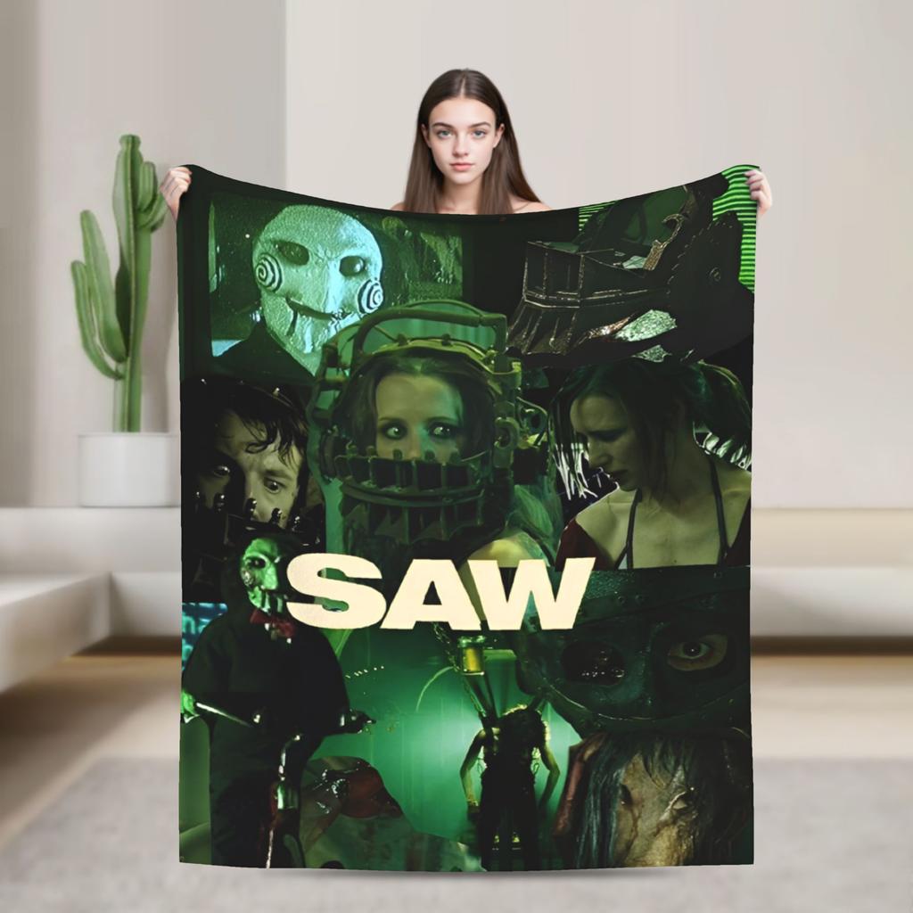 Saw Horror Movie Fashion Blanket Cover Funny Halloween Jigsaw Flannel Throw Fashion Blankets Home Couch Printed Soft Warm Bedspreads Breatha